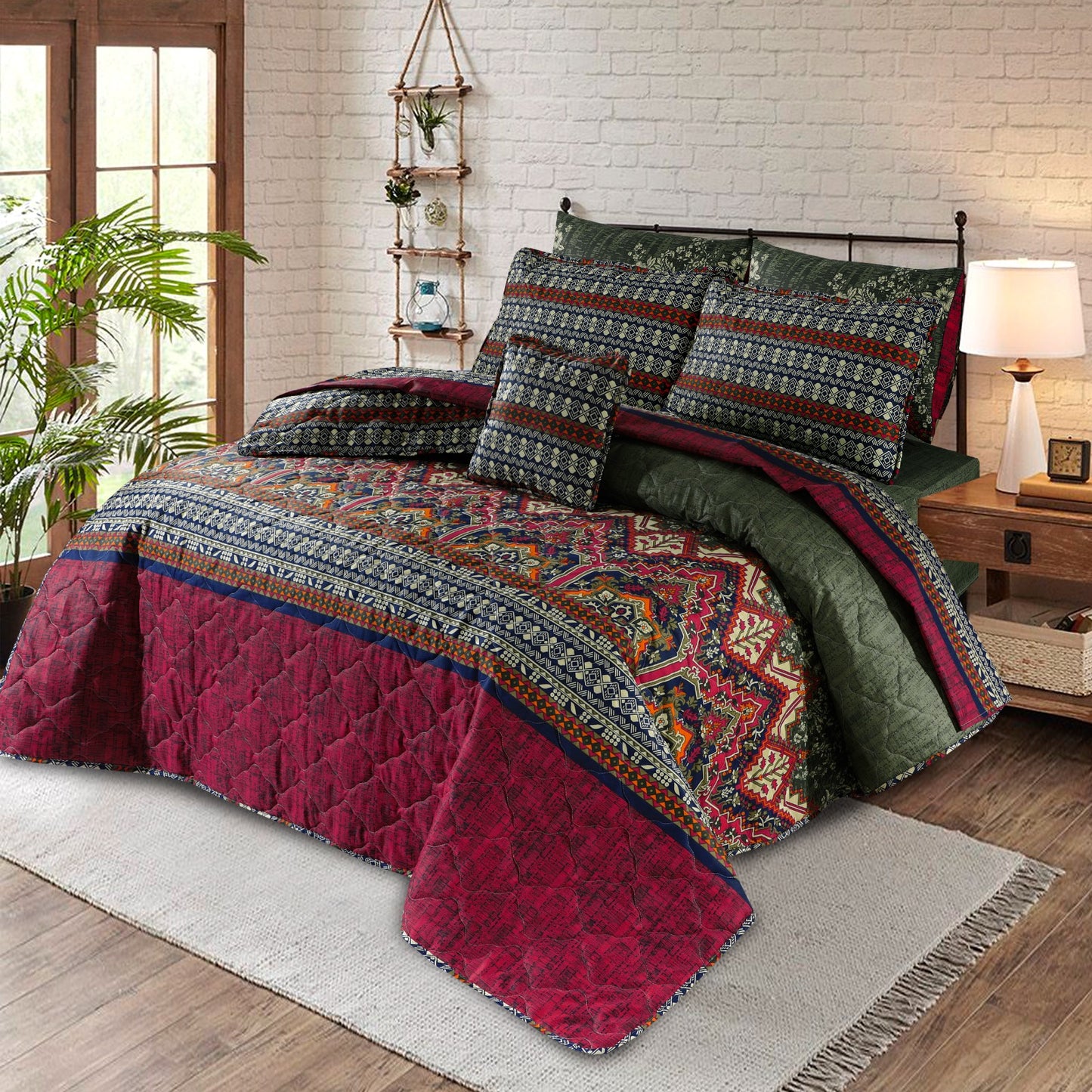 7 Pcs Quilted Comforter Set - D-638