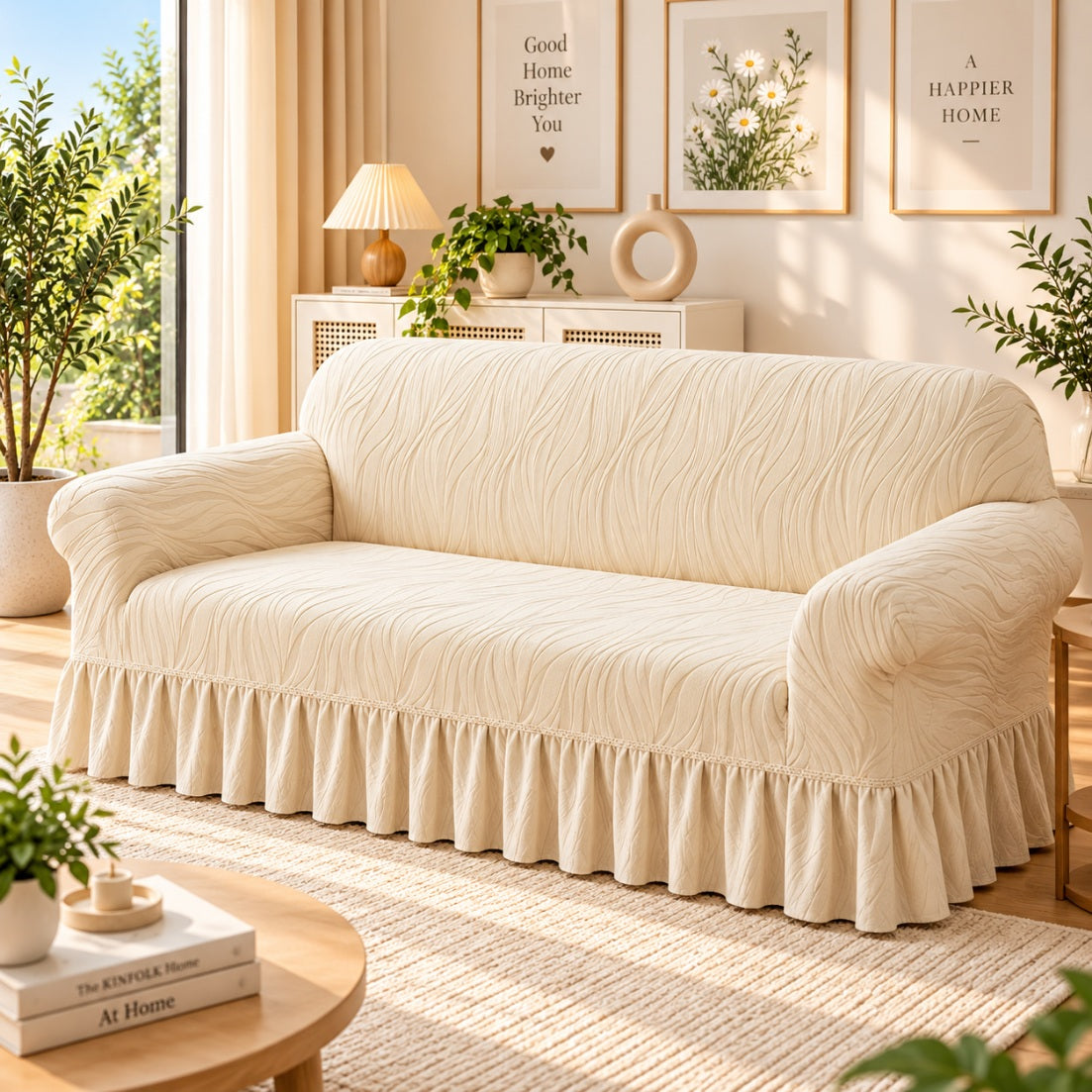 Floral Velvet Touch Sofa Cover - Skin