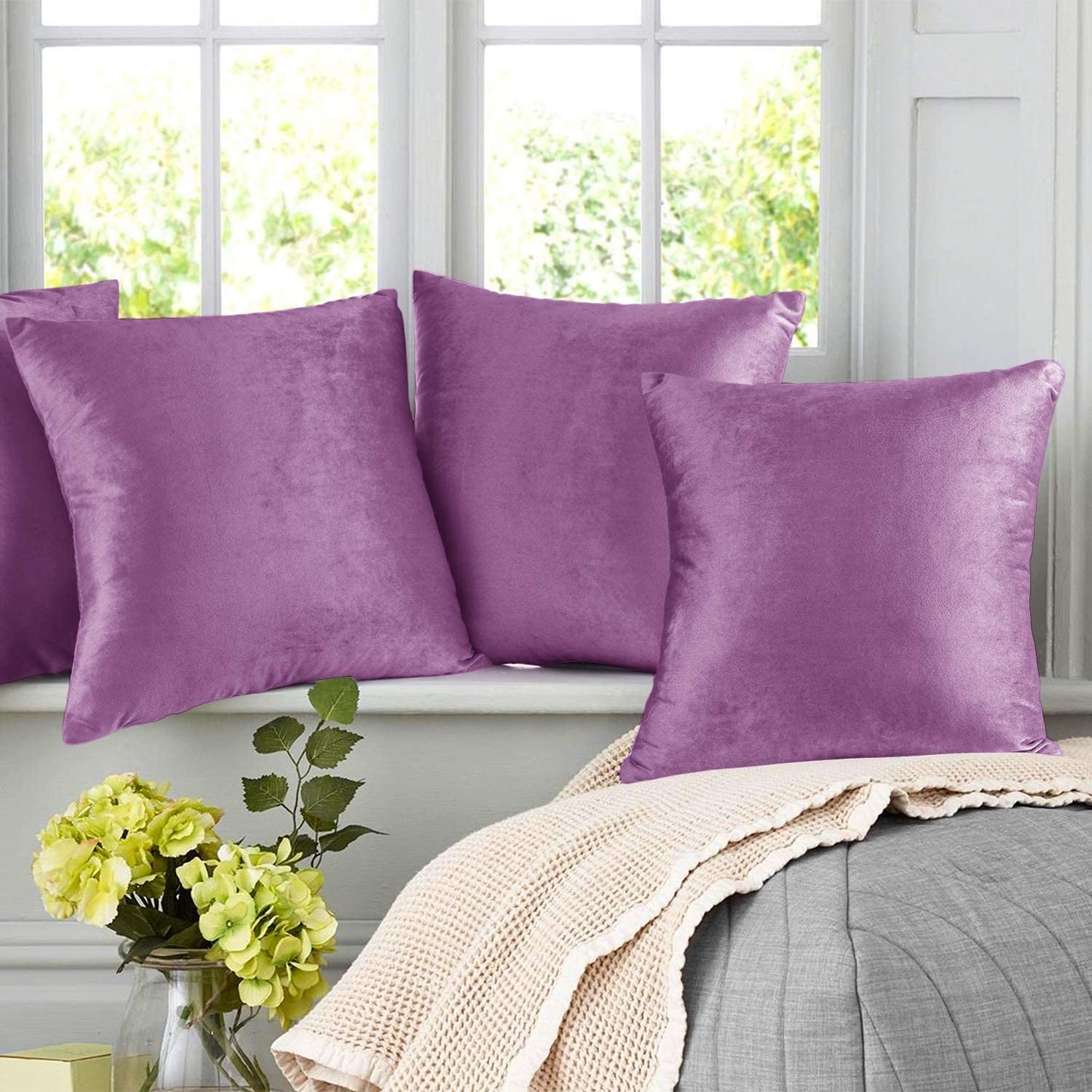 Plain Velvet Cushion 16 x 16 inches - Lavender Dream