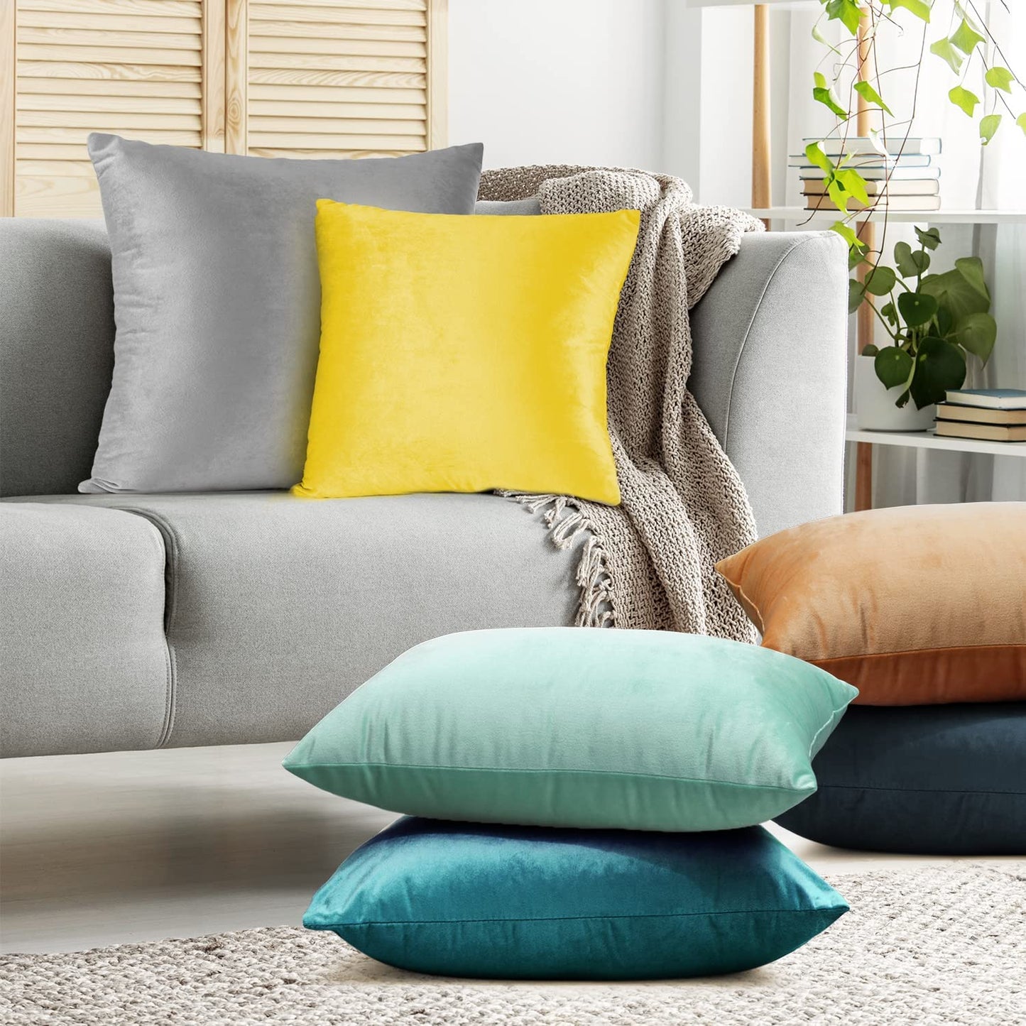 Plain Velvet Cushion 16 x 16 inches - Yellow Golden