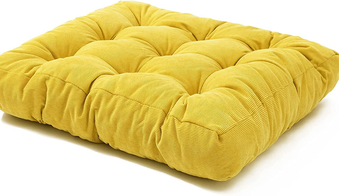 VELVET SQUARE FLOOR CUSHIONS WITH BALL FIBER FILLING (1 PAIR = 2 PIECES) GOLDEN YELLOW
