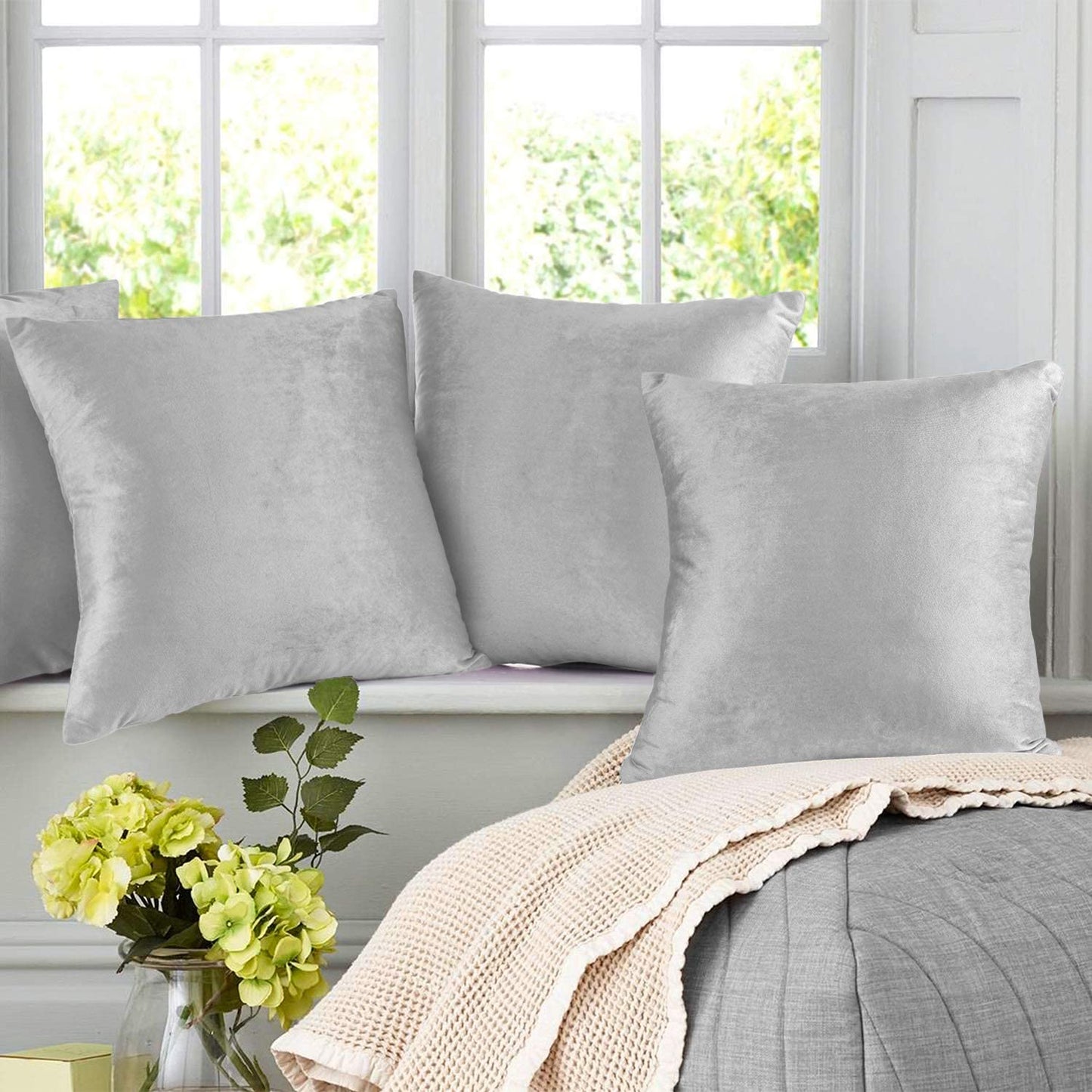Plain Velvet Cushion 16 x 16 inches - Grey