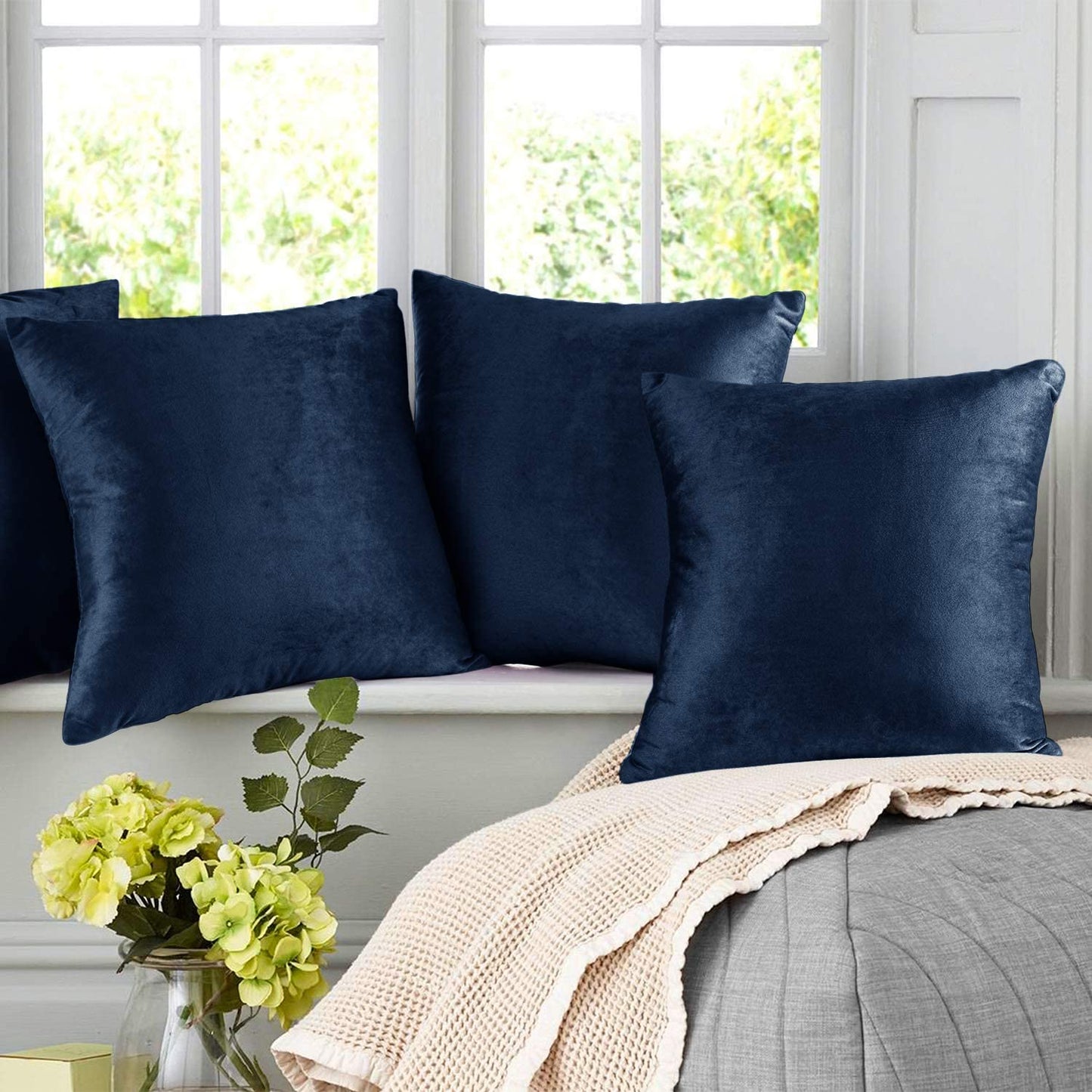 Plain Velvet Cushion 16 x 16 inches - Navy Blue