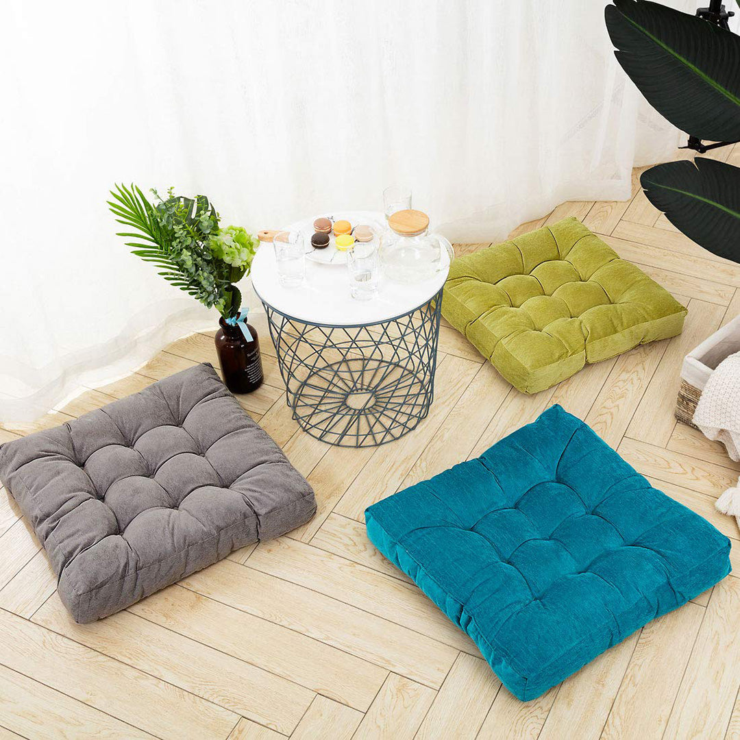 VELVET SQUARE FLOOR CUSHIONS WITH BALL FIBER FILLING (1 PAIR = 2 PIECES) GREY