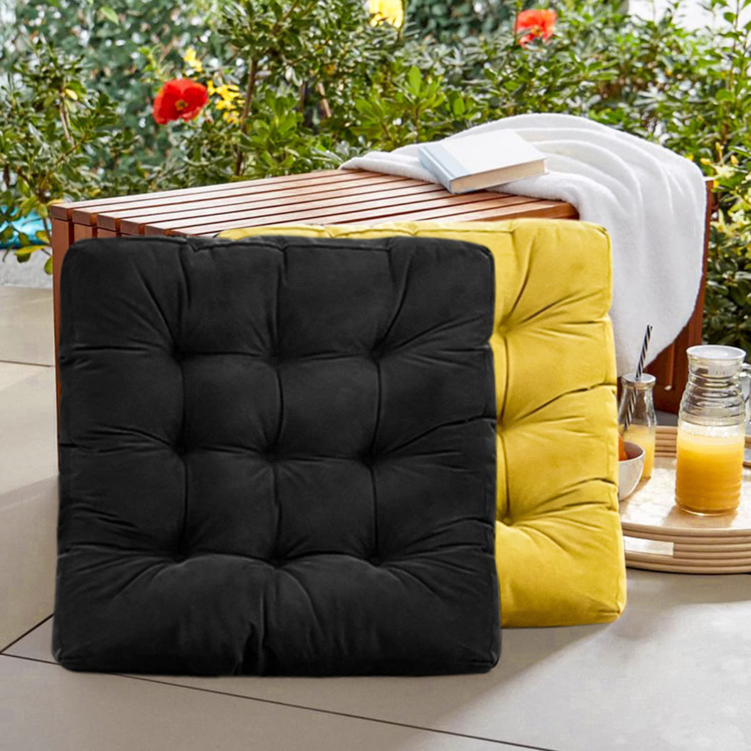 VELVET SQUARE FLOOR CUSHIONS WITH BALL FIBER FILLING (1 PAIR = 2 PIECES) BLACK