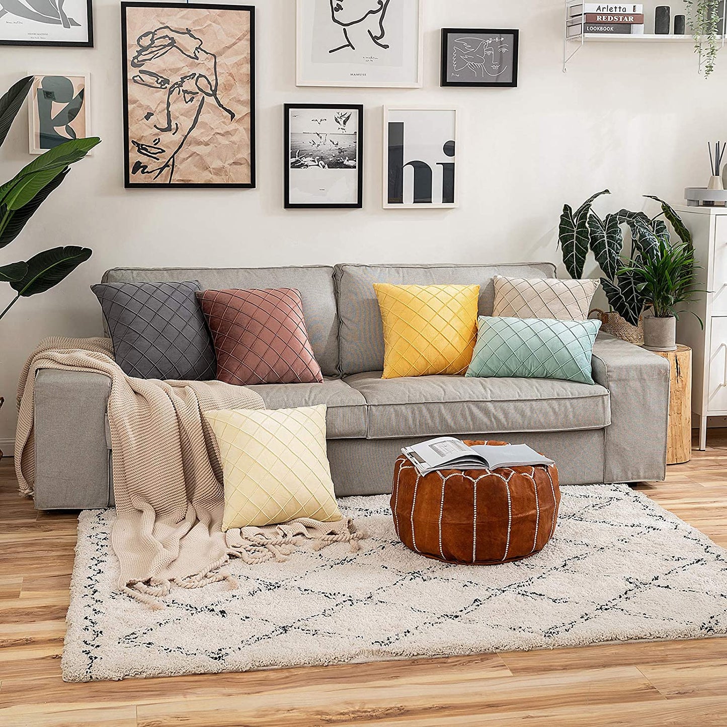 Velvet Cushion Cover Square Pattern 16 X 16 Inches - Grey