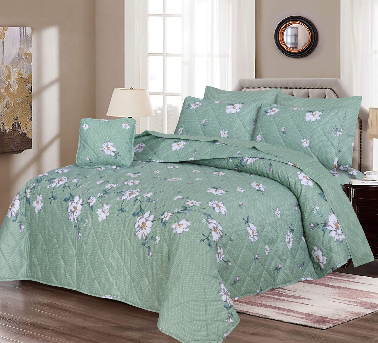7 Pcs Quilted Comforter Set - D-616