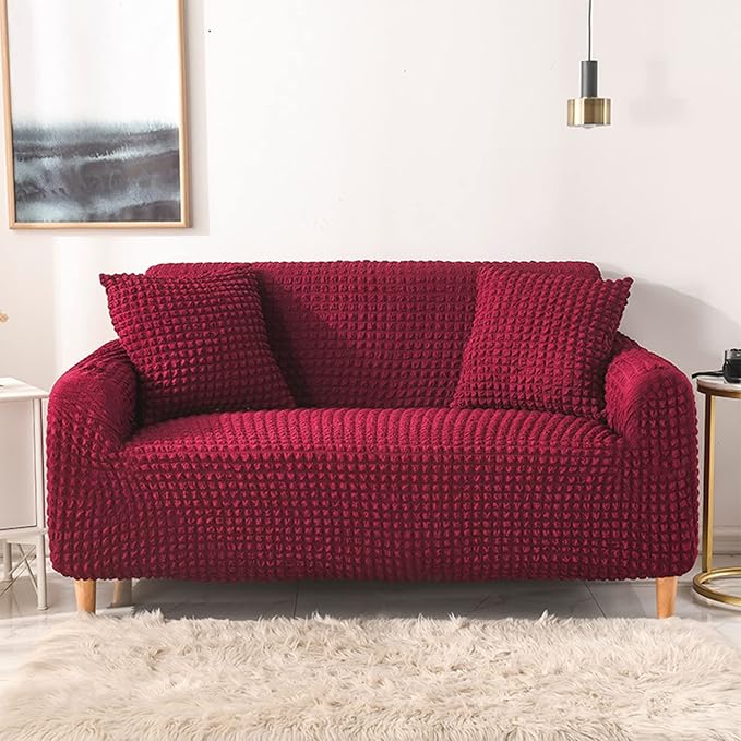 Fitted Style Bubble Sofa Cover - Maroon