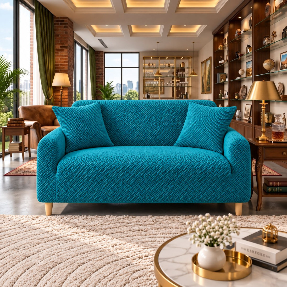 New Royal Wave Sofa Cover - Zink
