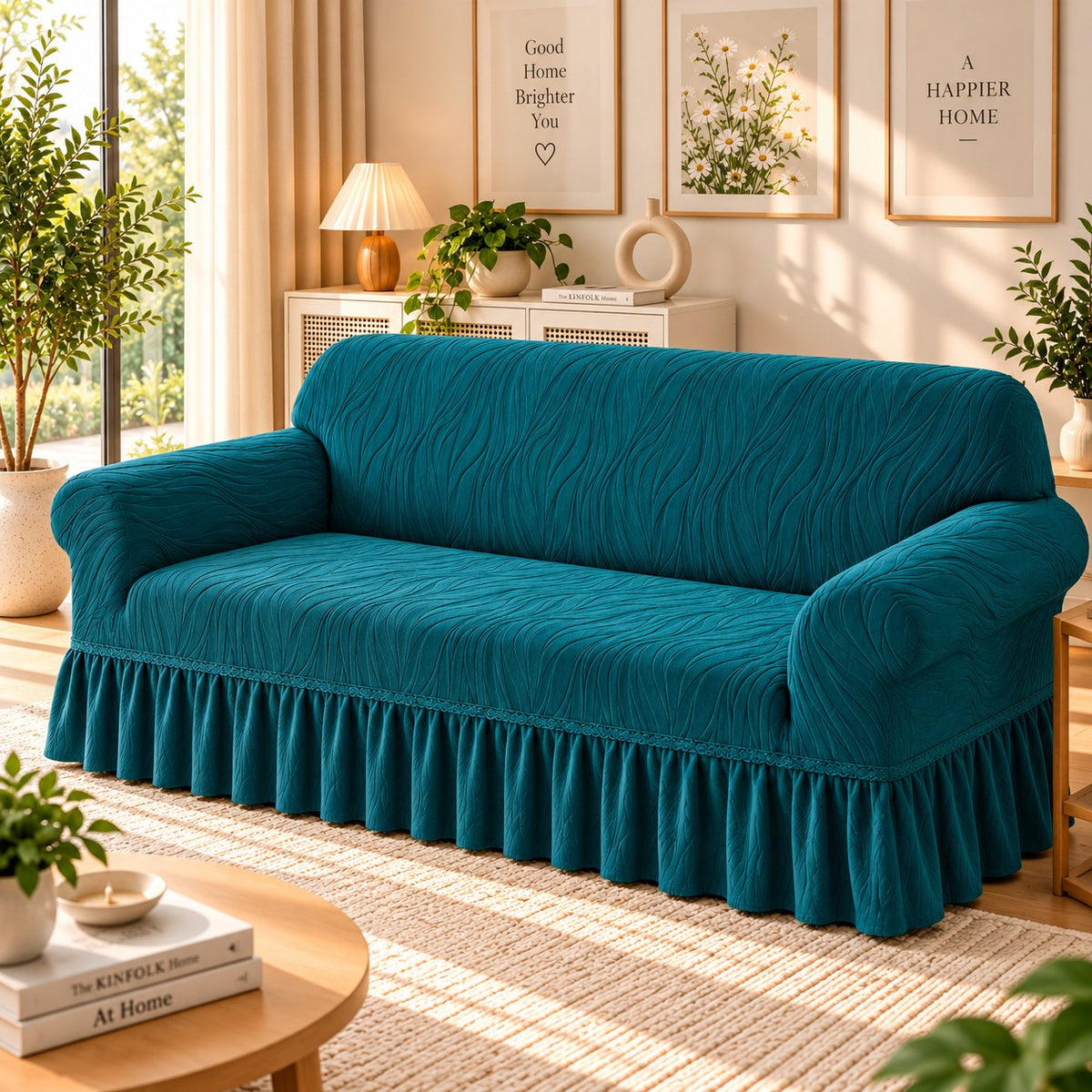 Floral Velvet Touch Sofa Cover - Zink