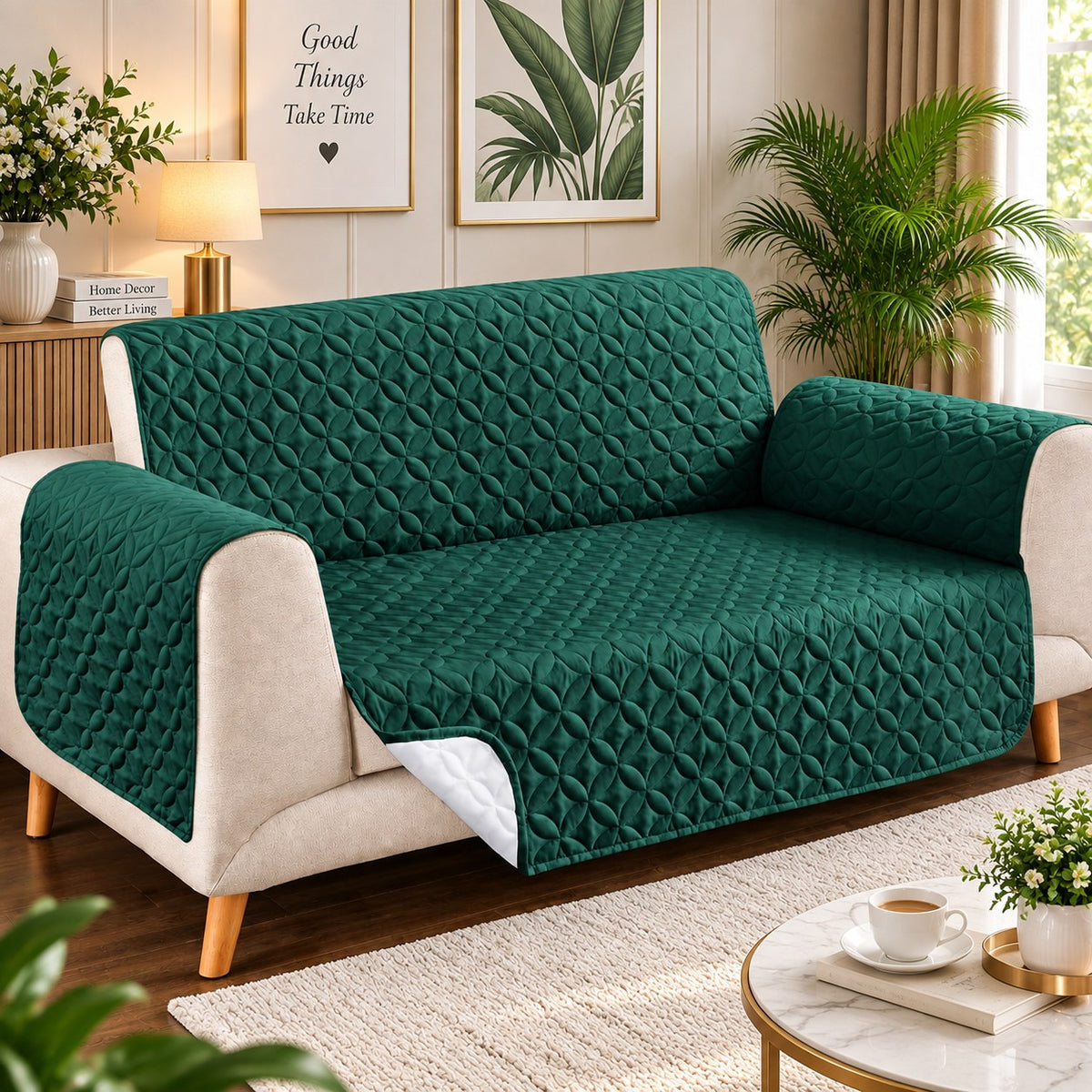 Ultrasonic Quilted Sofa Cover-Sofa Runner (Zink)