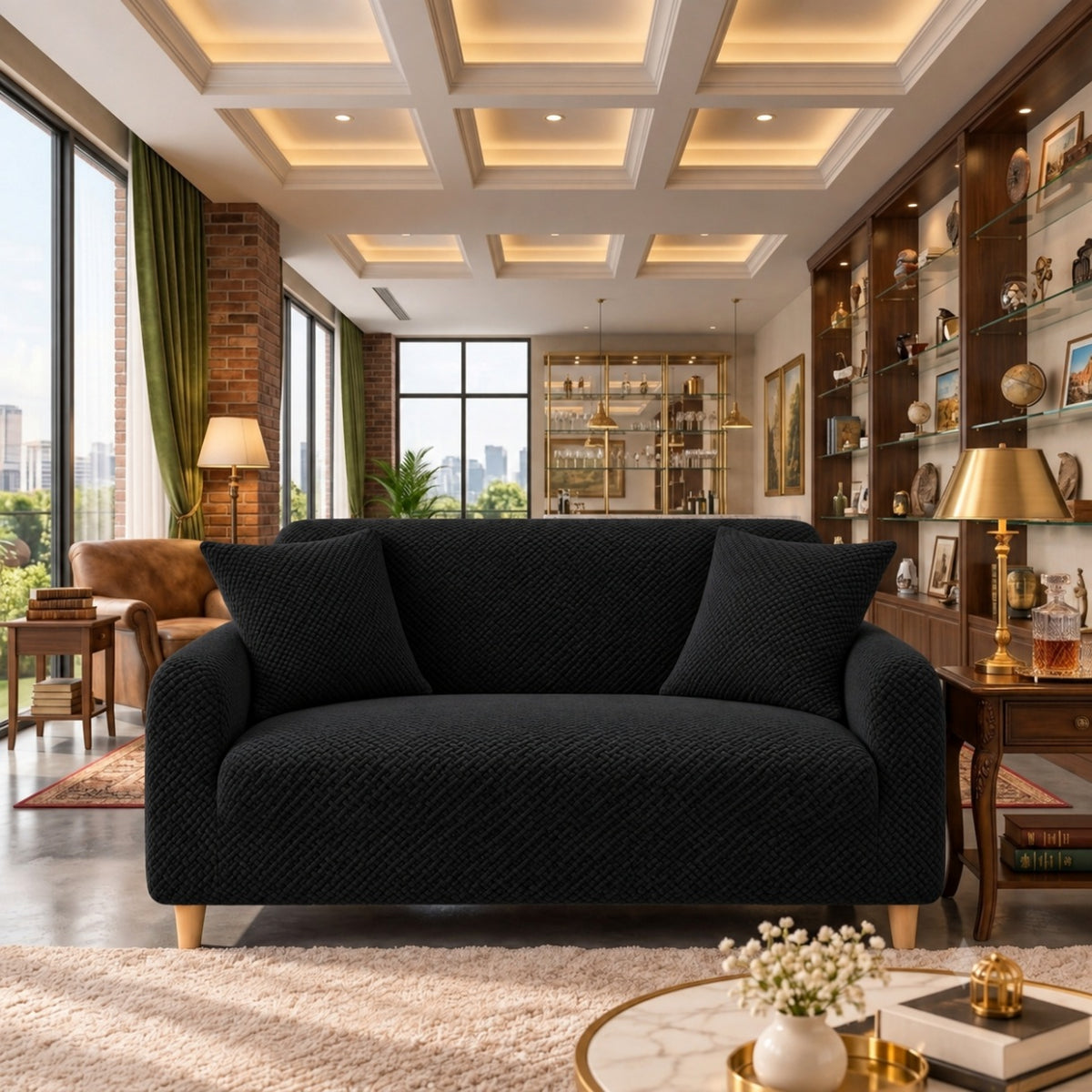New Royal Wave Sofa Cover - Black
