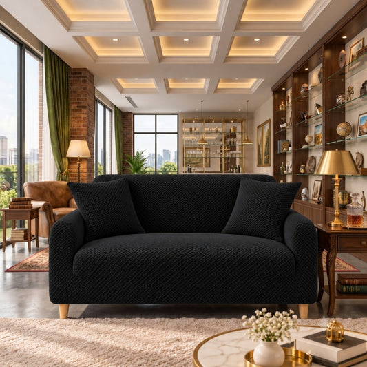 New Royal Wave Sofa Cover - Black