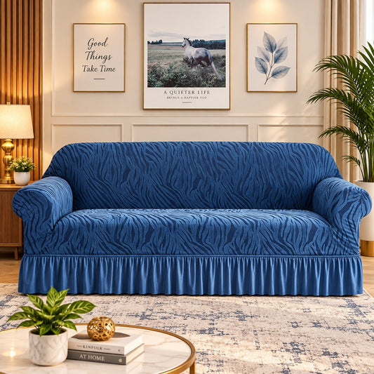 Zebra Velvet Sofa Cover (Navy Blue)