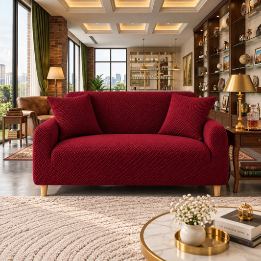 New Royal Wave Sofa Cover - Maroon