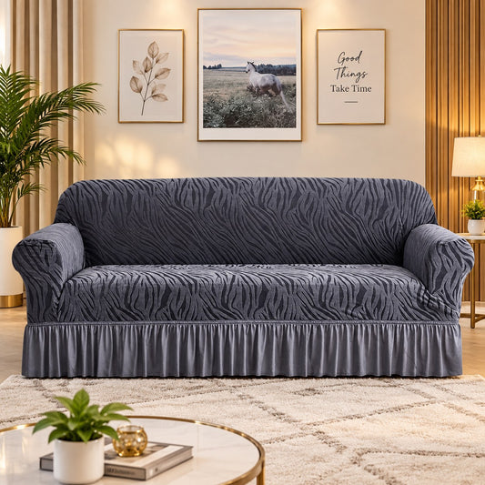 Zebra Velvet Sofa Cover (Grey)