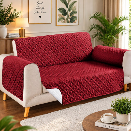 Ultrasonic Quilted Sofa Cover-Sofa Runner (Maroon)
