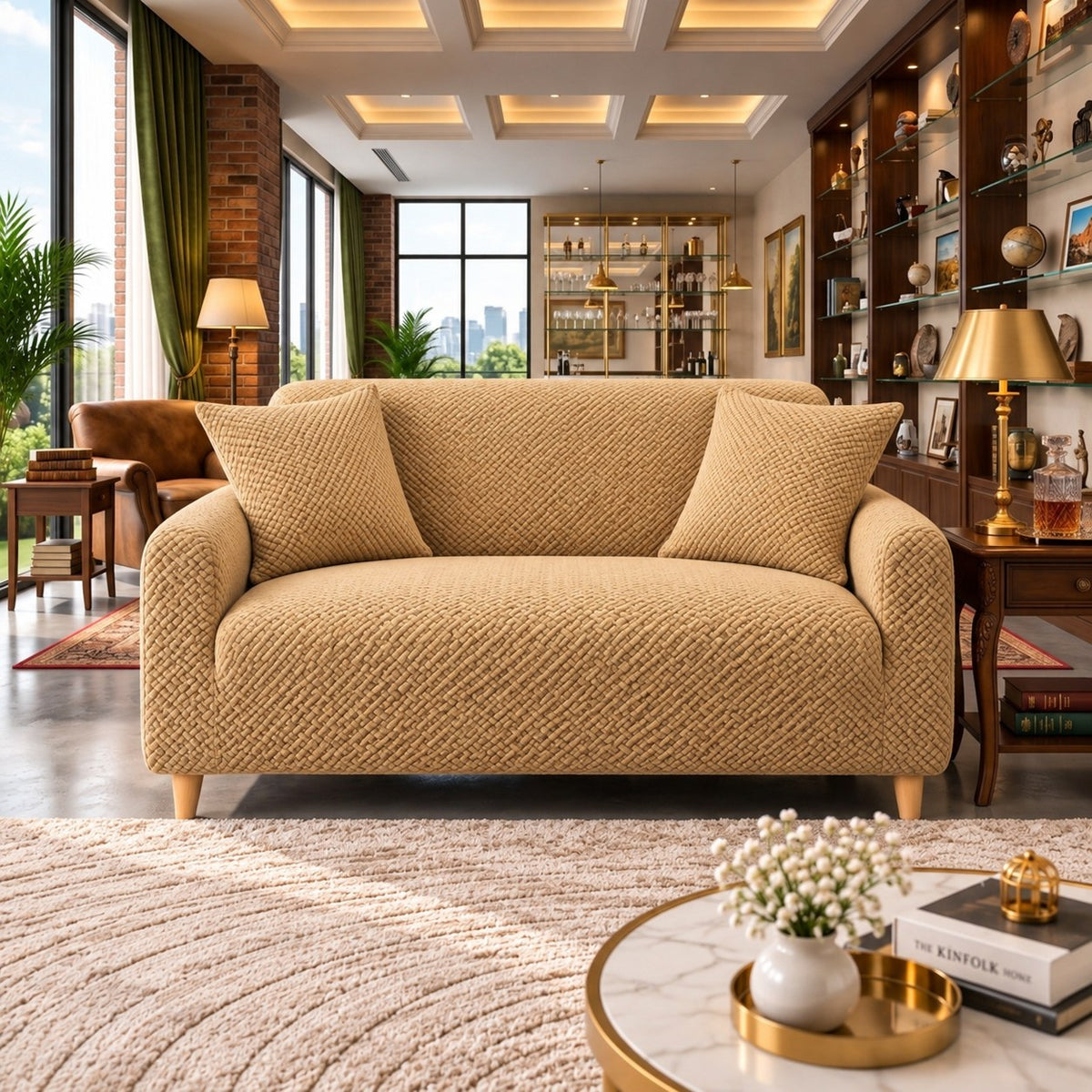 New Royal Wave Sofa Cover - Copper