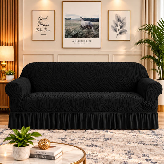 Zebra Velvet Sofa Cover (Black)