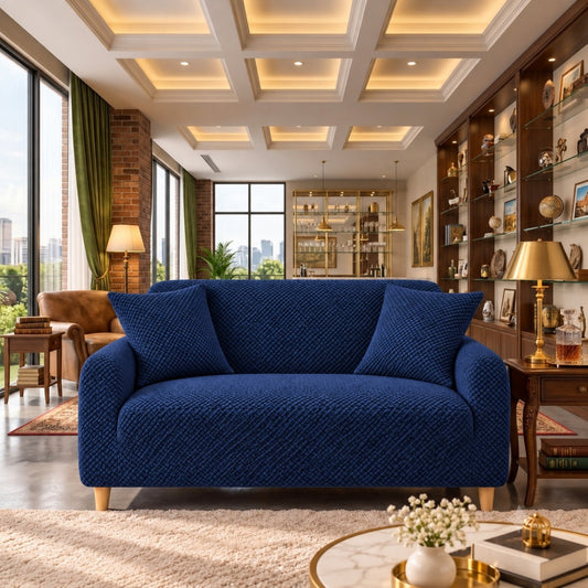 New Royal Wave Sofa Cover - Blue