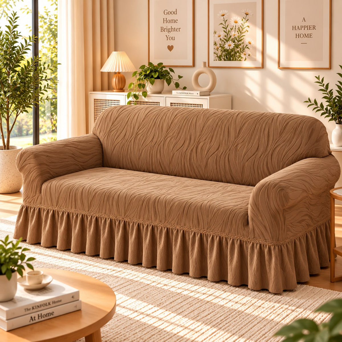 Floral Velvet Touch Sofa Cover - Copper