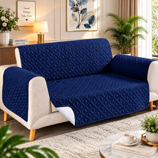 Ultrasonic Quilted Sofa Cover-Sofa Runner (Navy Blue)