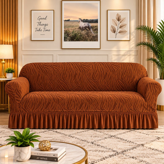 Zebra Velvet Sofa Cover (Copper Brown)