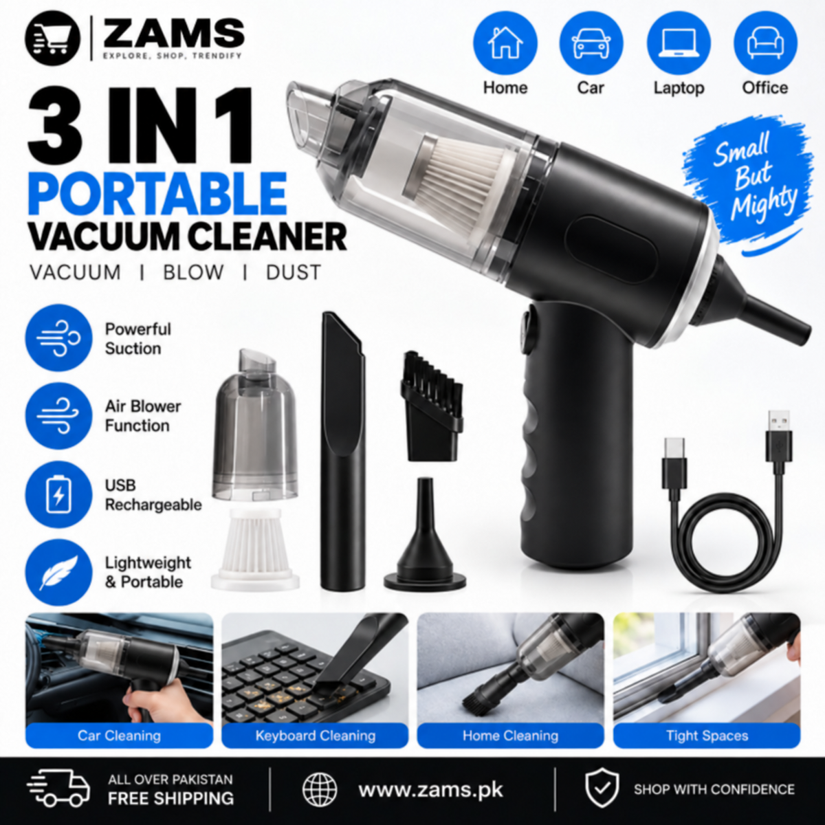 3-in-1 Handheld Vacuum Cleaner Bundle