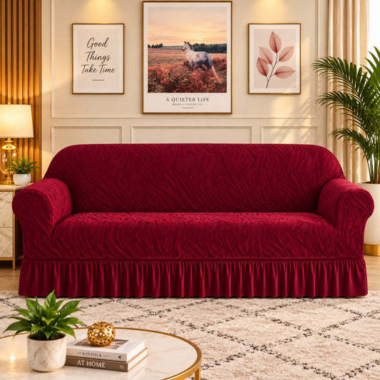 Zebra Velvet Sofa Cover (Maroon)