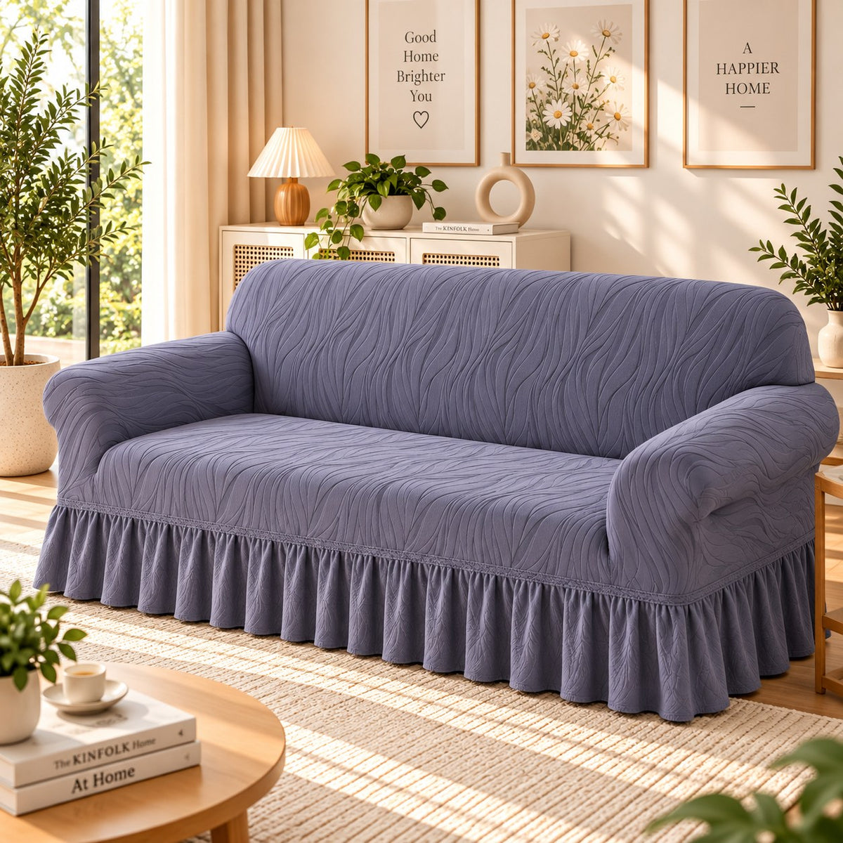 Floral Velvet Touch Sofa Cover - Grey