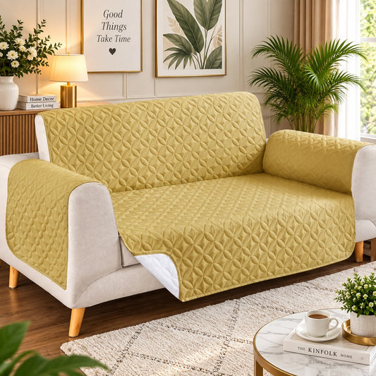 Ultrasonic Quilted Sofa Cover-Sofa Runner (Beige Skin Yellow)
