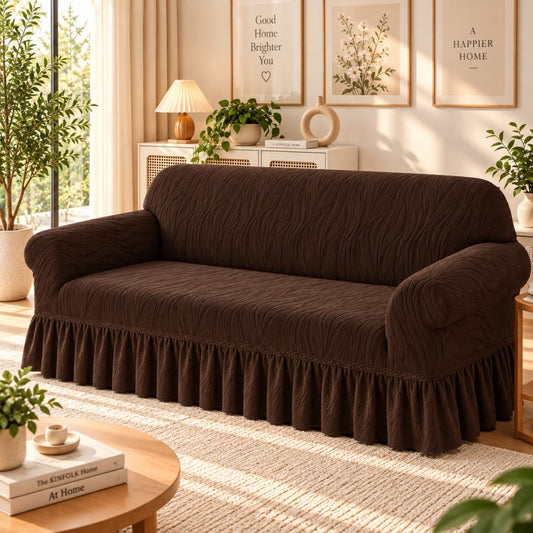 Floral Velvet Touch Sofa Cover - Dark Brown