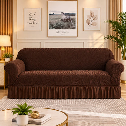Zebra Velvet Sofa Cover (Dark Brown)