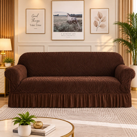 Zebra Velvet Sofa Cover (Dark Brown)